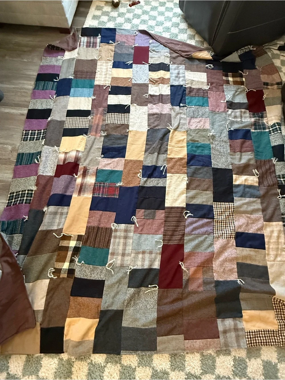 Vintage Wool Patchwork Crazy Quilt Hand Stitched Patchwork King Size 100 x 70